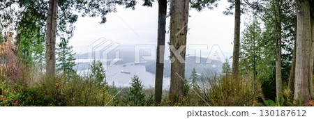 View of the mountains and waterways of Burnaby from the Burnaby Mountain Park View of the mountains and waterways of Burnaby from the Burnaby Mountain Park 130187612