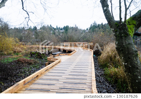 Walkway in the Deer Lake Park at Burnaby, BC, Canada 130187626