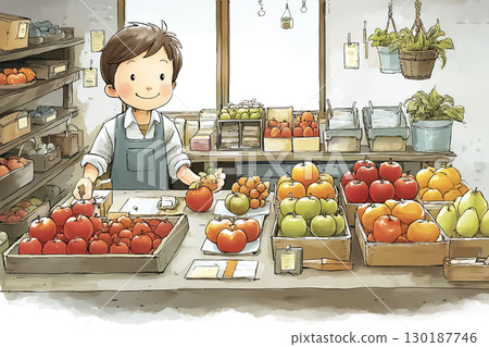 水果店店員展示水果的場景 130187746