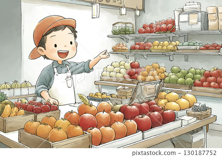 水果店店員展示水果的場景 130187752