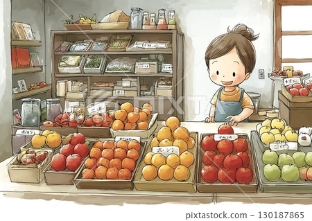 水果店女店員展示水果的場景 水果店女店員展示水果的場景 130187865