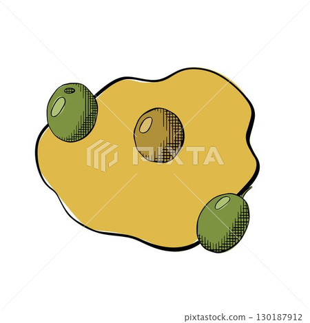 Puddles yellow oil, olive oil, liquid gold. Olive oil puddle composition. Vector graphic line ink colored illustration. Olive oil, puddle, berries, Sample poster, invitation, holiday banner Puddles yellow oil, olive oil, liquid gold. Olive oil puddle composition. Vector graphic line ink colored illustration. Olive oil, puddle, berries, Sample poster, invitation, holiday banner 130187912