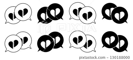 簡單重疊的語音泡泡集,心碎標記,黑白 簡單重疊的語音泡泡集,心碎標記,黑白 130188000