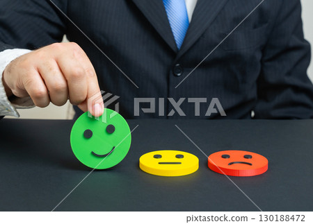 Rate as satisfactory. Mood rating as good. Good review, customer feedback, quality evaluation, product satisfaction, service survey, user experience 130188472