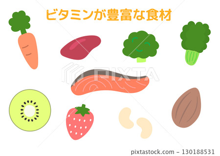 可愛的平面插圖組富含維生素的食物 130188531