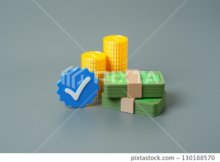 Money and blue verification checkmark. Clean money with legal origin, secure transactions, certified income, premium payment, business bonus, financial transparency Money and blue verification checkmark. Clean money with legal origin, secure transactions, certified income, premium payment, business bonus, financial transparency 130188570