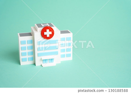 Hospital building and space for text. Medicine and health care, medical services, patient treatment, healthcare system, clinic infrastructure, hospital management 130188588