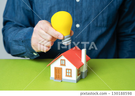 Smart home. Electricity supply for housing, energy efficiency, automation technology, sustainable living, renewable energy integration. 130188598