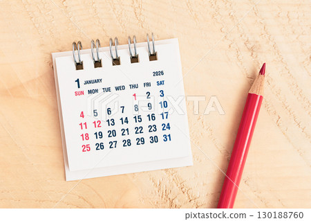 January 2026 calendar and red pencil January event calendar 130188760
