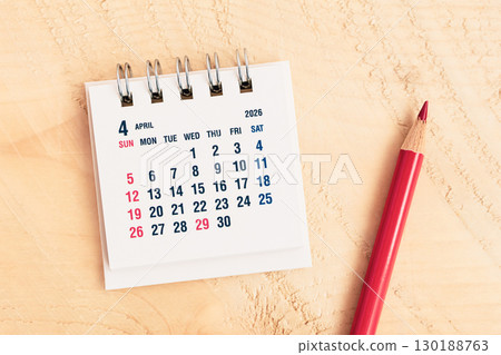 April 2026 calendar and red pencil April event calendar 130188763