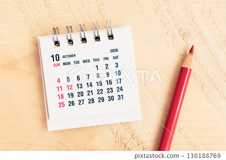 October 2026 calendar and red pencil October event calendar 130188769