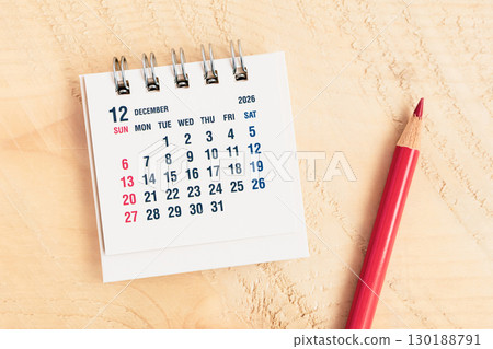 December 2026 calendar and red pencil December event calendar 130188791