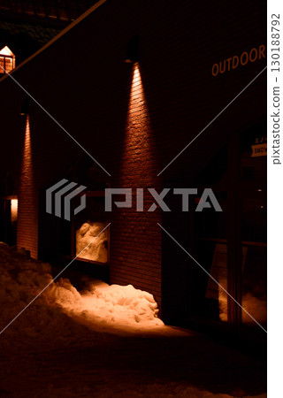 The illuminated Red Brick Warehouse in winter The illuminated Red Brick Warehouse in winter 130188792