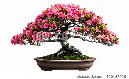 Satsuki flower bonsai - ink painting style color art 130188916