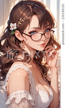 Illustration of a gorgeous woman wearing glasses 130189191