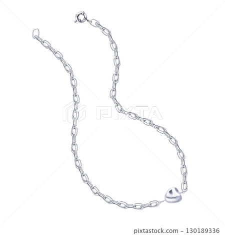 Silver necklace with large baroque pearl pendant. Isolated watercolor illustration of jewelry for catalog design, shop windows, branded packaging, interior design and wedding events. 130189336