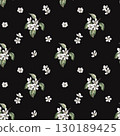 Seamless pattern with pear flowers on a branch on a black background. Watercolor illustration for the design of packaging for juice, baby food, jam, printing on posters and clothes,printing on fabric. 130189425