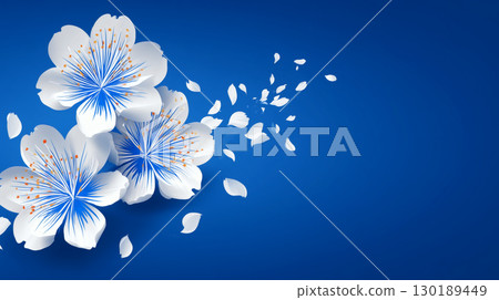 藍白漸層背景與花朵 130189449