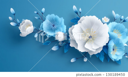 藍白漸層背景與花朵 藍白漸層背景與花朵 130189450