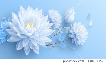 藍白漸層背景與花朵 130189452