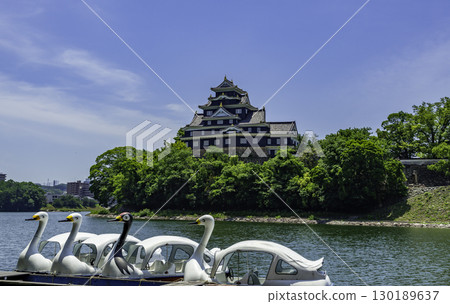 Okayama Castle and Swan Boats, Okayama City, Okayama Prefecture Okayama Castle and Swan Boats, Okayama City, Okayama Prefecture 130189637