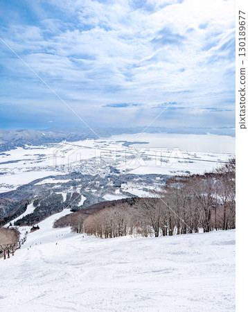 View of Lake Inawashiro from Inawashiro Ski Resort in Fukushima Prefecture View of Lake Inawashiro from Inawashiro Ski Resort in Fukushima Prefecture 130189677