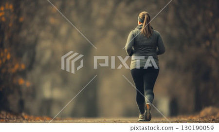 A mildly obese girl jogging 130190059