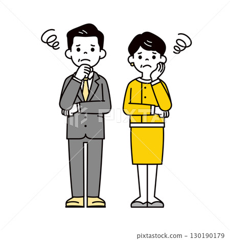 全身插畫素材集穿著西裝、表情苦惱的中年男女_向量 全身插畫素材集穿著西裝、表情苦惱的中年男女_向量 130190179