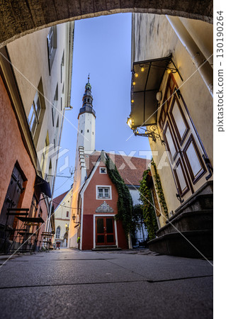 Tallinn Old Town medieval architecture with cobblestone streets and historic buildings at twilight Tallinn Old Town medieval architecture with cobblestone streets and historic buildings at twilight 130190264