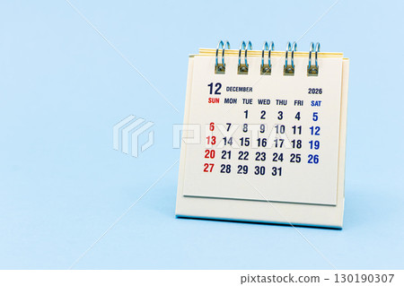 2026年12月日曆淺藍色背景 2026年12月日曆淺藍色背景 130190307