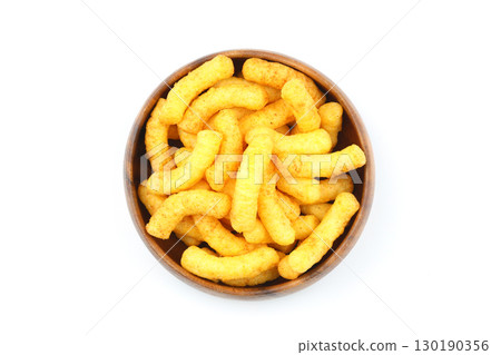 Puffed corn peanuts snacks isolated on white background. Puffed corn peanuts snacks isolated on white background. 130190356