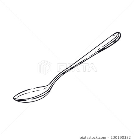 A teaspoon hand-drawn in ink and translated into a vector. Vector illustration is suitable for printing on paper, product packaging, textiles, tableware, for design. Vector illustration 130190382