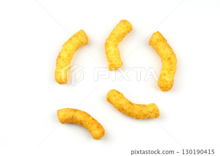 Puffed corn peanuts snacks isolated on white background. Puffed corn peanuts snacks isolated on white background. 130190415