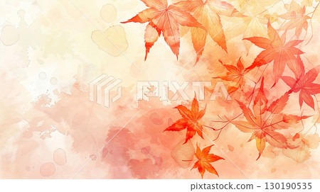 Autumn Japanese-style watercolor illustration background with falling leaves - Generative AI 130190535