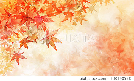 Autumn Japanese-style watercolor illustration background with falling leaves - Generative AI 130190538