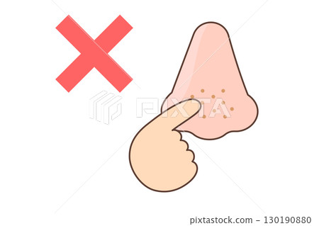 Illustration of pushing blackheads out with your fingers - Wrong care 130190880