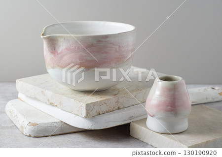 Tea bowl ceramic on gray background. Tea bowl ceramic on gray background. 130190920