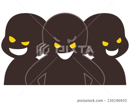 一群罪犯肆無忌憚地大笑。惡棍的輪廓。 130190935