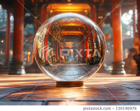 The close-up view of a glass sphere reflecting the red pillar. AI Generated. The close-up view of a glass sphere reflecting the red pillar. AI Generated. 130190976