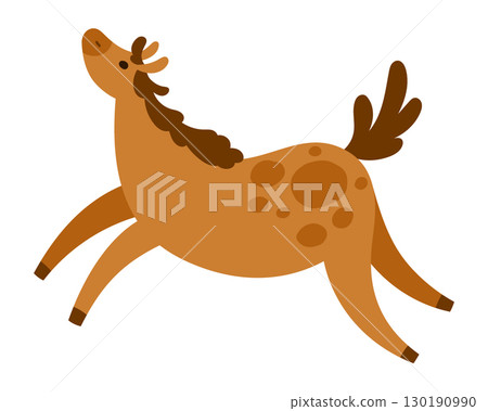 Cute Horse with Appaloosa Spotted Coat, Brown Body and Dark Mane and Tail Isolated on White. Adorable Dappled Chestnut Pony Perfect for Kids, Animal and Farm Design Projects 130190990