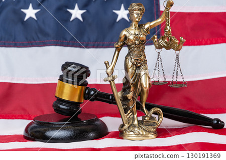american flag with goddess of justice themis 130191369