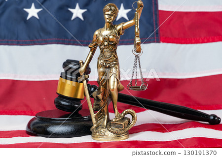 american flag with goddess of justice themis 130191370