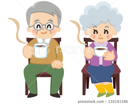 老一輩坐在椅子上喝咖啡放鬆 老一輩坐在椅子上喝咖啡放鬆 130191386