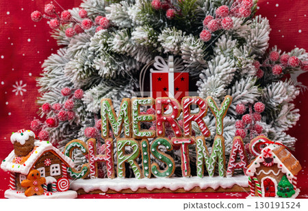 christmas decoration "merry christmas" with fir branches i christmas decoration "merry christmas" with fir branches i 130191524