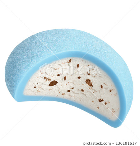 Blue mochi ice cream with chocolate chip filling isolated on white background 130191617