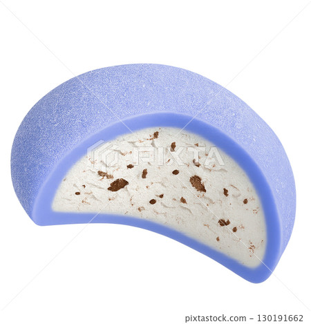 Blue mochi ice cream with chocolate chip filling isolated on white background 130191662