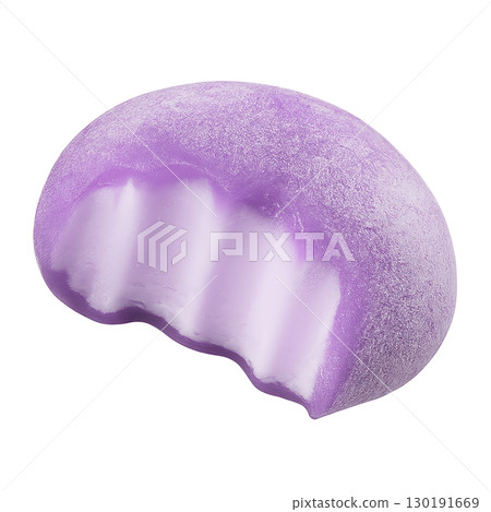 Purple mochi ice cream with creamy filling and bite mark isolated on white background 130191669