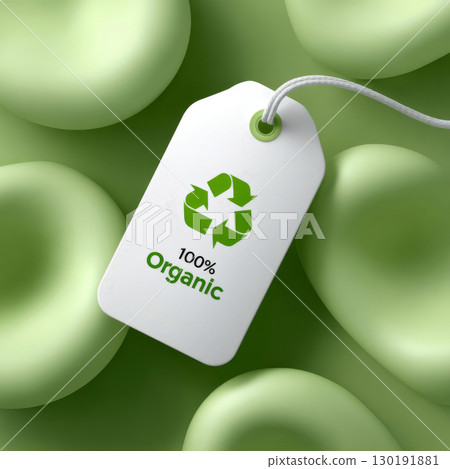 Minimalistic organic tag representing eco-friendly lifestyle and healthy eating choices for a sustainable future 130191881