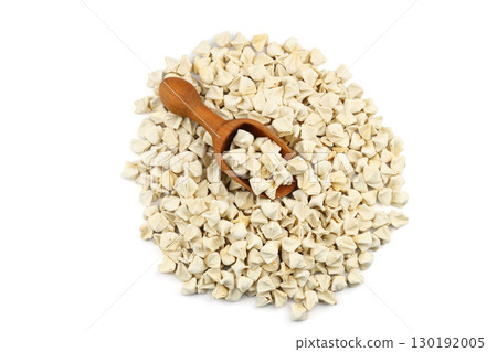 handmade manti (turkish ravioli type dumplings) on white background, before cooking 130192005