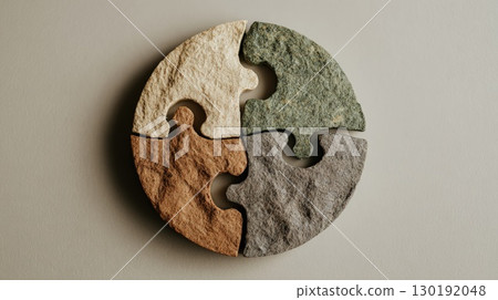 Circular Puzzle Pieces Representing Unity and Diversity in Natural Tones Circular Puzzle Pieces Representing Unity and Diversity in Natural Tones 130192048